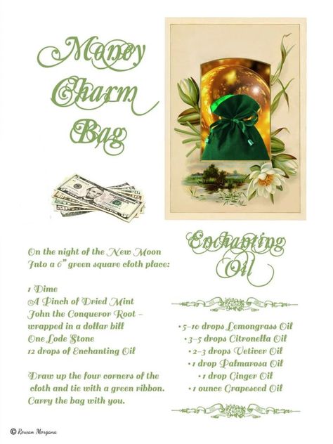 MONEY CHARM BAG, Money Making Spell Recipe, Bring Prosperity, Wicca Abundance Spell, Attract Money, Witch Wealth Spell Charm Bags Witchcraft, Money Oil Recipe, Spell Herbs, Wealth Spell, Money Oil, Abundance Spell, Witches Jar, Vetiver Oil, Attraction Spell