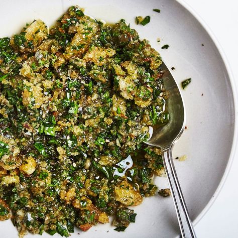 41 Best Anchovy Recipes, Including Anchovy Pasta, Salad Dressings, and More | Epicurious Pasta Salad Dressings, Breadcrumbs Recipe, Anchovy Pasta, Romanesco Cauliflower, Anchovy Recipes, Spicy Broccoli, Spicy Grilled Chicken, Salsa Verde Recipe, Red Pesto