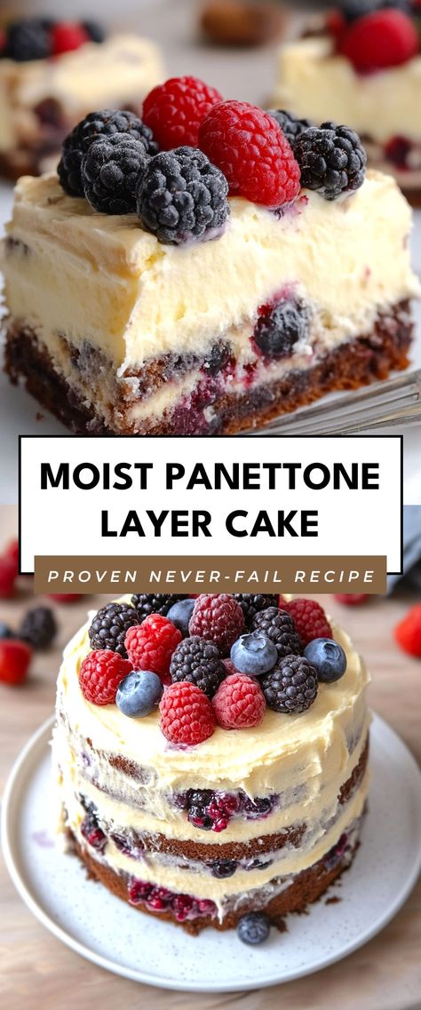 Image for Moist Panettone Layer Cake Panettone Cake, Italian Christmas Cake, Italian Cake, Italian Christmas, Mascarpone Cheese, Holiday Recipes Christmas, Cake Lover, Christmas Recipes, Sweets Treats