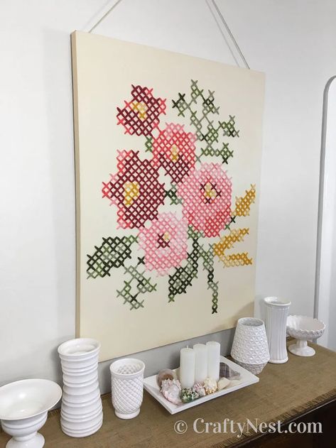 Large Cross Stitch Patterns, Pretty Crafts, Easy Cross Stitch Patterns, Macrame Wall Hanging Diy, Cross Wall Decor, Made A Mistake, Wall Hanging Diy, Vintage Cross Stitches, Simple Cross Stitch