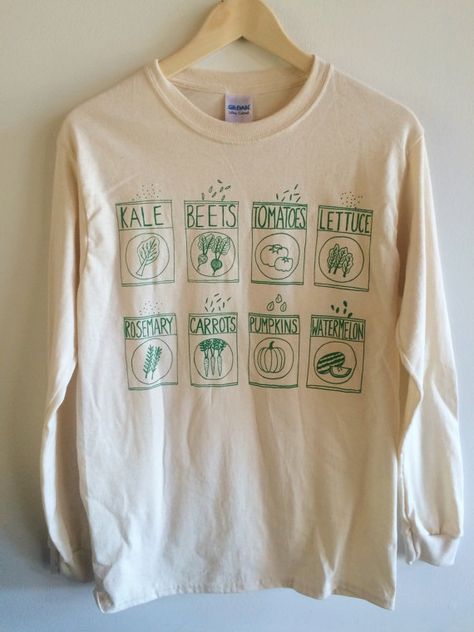 Long Sleeve T Shirt Outfit, Vegetable Print, Vegetable Prints, Food Shirt, Gardening Gift, Screen Printing Shirts, Vinyl Shirts, Garden Seeds, Look Cool