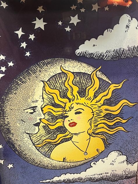 Vintage Moon And Stars Illustration, Vintage Sun And Moon Art, Moon And Sun Background, Whimsigoth Background, Sun And Moon Background, Sun And Moon Couple, Moon Couple, Celestial Sun And Moon, Celestial Aesthetic