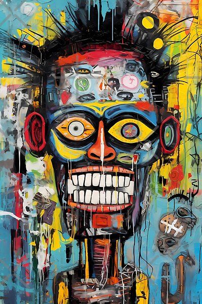 Embrace the vibrant spectrum of colors with this captivating abstract portrait! Depicted using various shapes, patterns, and an array of shades, the artwork showcases a face adorned with a kaleidoscope of hues. Basquiat Paintings, Pastel Accessories, Basquiat Art, Afrique Art, Modern Graphic Art, Vibrant Watercolor, Graphic Poster Art, Africa Art, Tableau Art