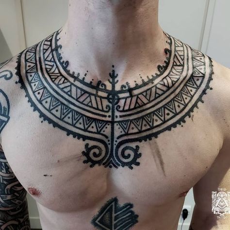 Sleeve Tattoos Nordic, Norse Chest Tattoo, Nordic Folk Art Tattoo, Dwarven Tattoo, Viking Chest Tattoo, Norse Hand Tattoo, Anatomy Tattoo, Pagan Tattoo, Abstract Tattoo Designs