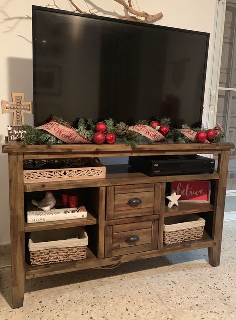 Tv Stand Christmas Decor, Rustic Christmas Decor, Cozy Holiday, Christmas Decorations Rustic, Tv Stands, Rustic Christmas, Entertainment Unit, Tv Stand, Follow For More