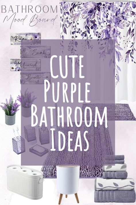 Welcome to my cute purple bathroom ideas mood board, where I curated the most enchanting and relaxing purple bathroom accessories to create a bathroom design that you can recreate in your home. From lavender accents to calming purple decor, I've created this bathroom idea to help you create a tranquil escape in your own home. Let me help you transform your bathroom into a luxurious lavender retreat. Lavender Bathroom Ideas, Purple Bathroom Ideas, Shower Curtain Purple, Purple Bathroom Accessories, Lavender Bathroom, Dark Gray Bathroom, Purple Bathroom, Purple Shower Curtain, Purple Bathrooms