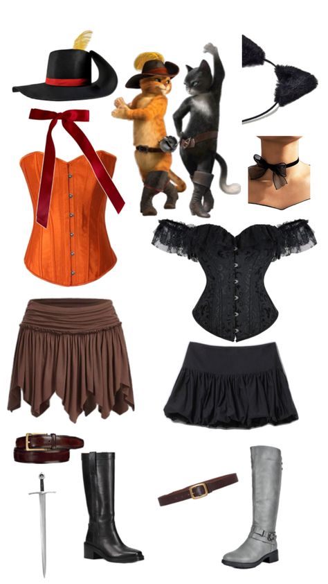 Png Halloween Costume, Brown Skirt Costume, Pus And Boots Halloween Costume, Halloween Costume Long Hair, Halloween Costumes Ideas For Duos, Boots Halloween Costume, Red Head Costume Ideas Women, Halloween Costume Ideas Simple, Mini Skirt Halloween Costume