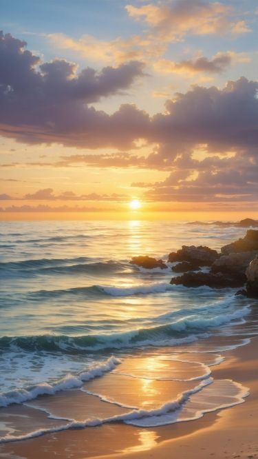 Sunrise Art Painting, Serenity Wallpaper, Ocean Landscape Painting, 2024 Wallpaper, Board Wallpaper, Ocean Waves Painting, Beach Art Painting, Sunrise Painting, Sunrise Art