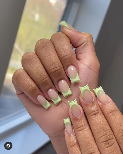 Green French Tip, Green Acrylic Nails, Green French, Girly Acrylic Nails, Work Nails, French Tip Acrylic Nails, Dope Nail Designs, Simple Acrylic Nails, French Acrylic Nails