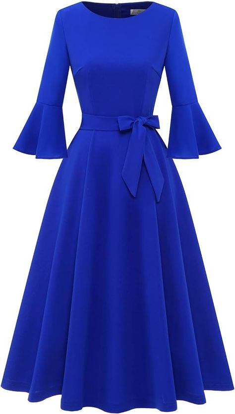 Amazon.com: Cocktail Dress for Women Wedding Guest Long Sleeve Midi Dress for Women Homecoming Dress for Teens Fit and Flare Tea Party Dress RoyalBlue L : Clothing, Shoes & Jewelry Hostess Gown, Midi Evening Dress, Fashionable Hostess, Church Dresses For Women, Elegant Cocktail Dress, Causal Dresses, Plus Size Party Dresses, Black Formal, Church Dresses