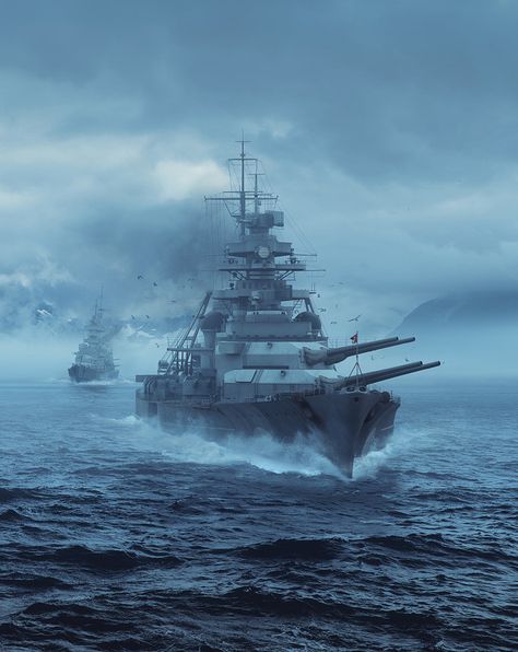 Bismarck Ship, World Of Warships Wallpaper, Bismarck Battleship, Yamato Battleship, Navy Art, Military Wallpaper, Military Drawings, Us Navy Ships, Naval Force