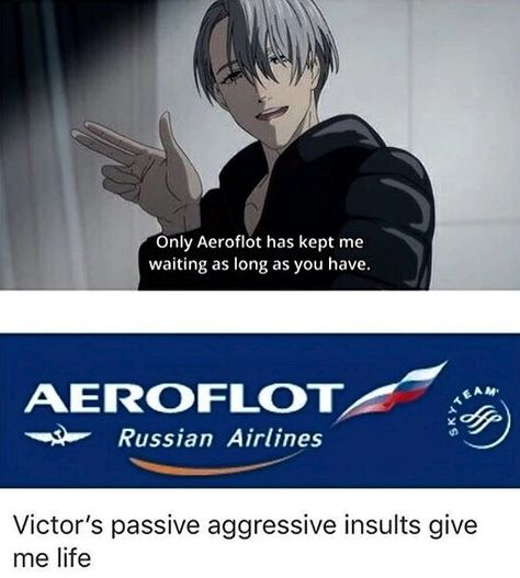 Victor Nikiforov passive aggressive insult roast Aeroflot Russian airlines, Yuri moment Ice Quotes, Ice Pictures, Yuri On Ice Comic, Ice Ice Baby, Yuri On Ice, Sports Anime, An Anime, Ice Skating, Anime Memes