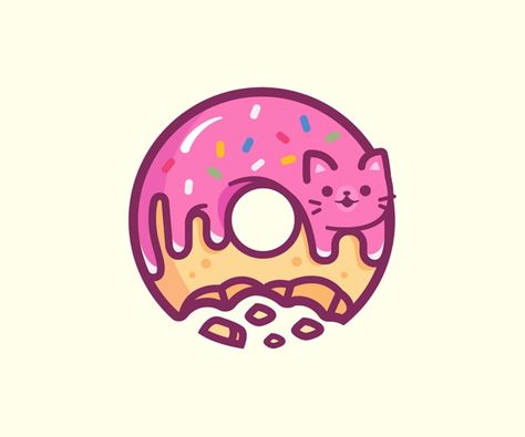 Donut Logo, Donut Cat, Cat Logo, Sprinkles, Logo Design, Pink, Design