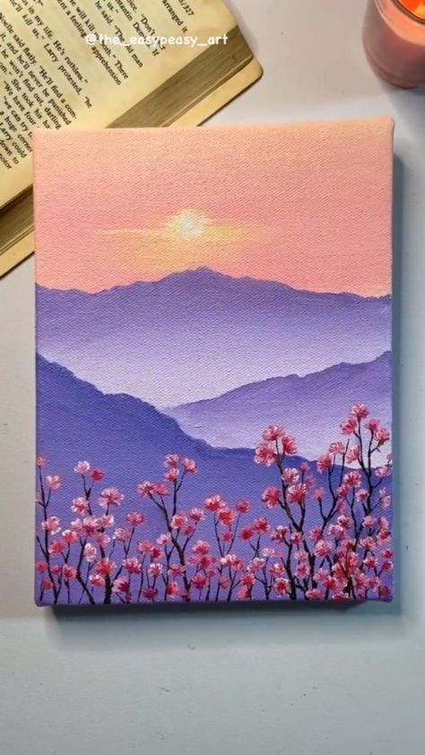 Art I Deas, Beautiful Paintings For Home, Simple Pretty Paintings Canvas Ideas, Lavender Sky Painting, Difficult Painting Ideas, Painting Ideas For Large Canvas, Aesthetic Mini Paintings, Cute Abstract Paintings, Cute Art Paintings