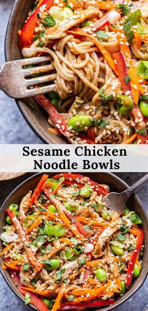 Sesame Chicken Noodle Bowl, Chicken Edamame Bowl, Weeknight Dinner Chicken, Runner Recipes, Almond Butter Sauce, Spaghetti Dishes, Recipe Runner, Thai Chicken Noodles, Chicken Thights Recipes