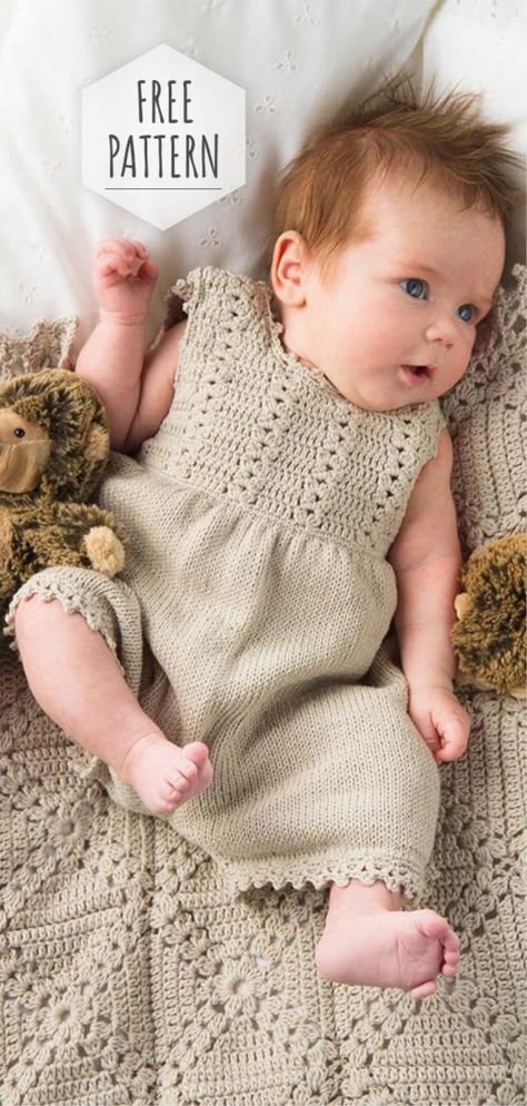 Baby Romper Pattern Free, Cardigan Til Baby, Baby Romper Pattern, Kids Knitting Patterns, Baby Overall, Crochet Romper, Baby Overalls, Romper Pattern, Baby Knits