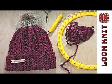 Loom Knitting Patterns Hat, Loom Knitting For Beginners, Round Loom Knitting, Circle Loom, Loom Hats, Loom Knit Hat, Loom Knitting Stitches, Loom Crochet, Round Loom