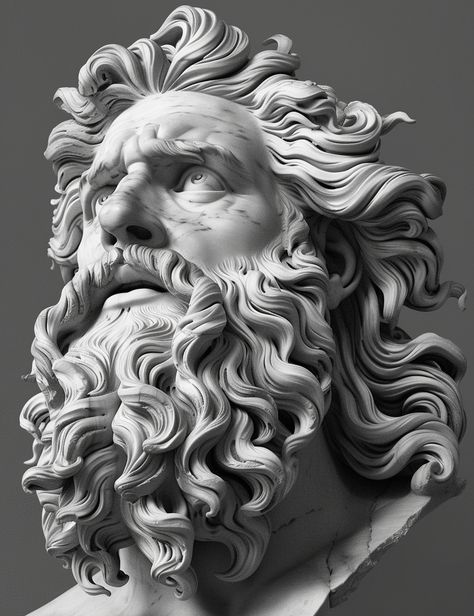 Bernini's Sculpture of Zeus in Black and White Posiden Statues, Classical Sculpture Aesthetic, Zeus Sculpture, Angel Sculpture Art, Bernini Sculpture, Poseidon Statue, Messy Bun Hairstyle, Zeus Statue, Greek Mythology Statue