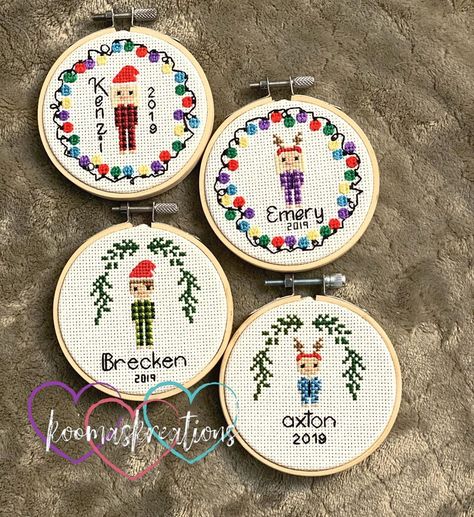 KoomasKreations on Instagram: “Just love the buffalo plaid pajamas, especially all the colors this customer chose 🥰. Thankful for all the orders this holiday season!! . .…” Cross Stitch Family, Name Christmas Ornaments, Stitch Character, Teacher Ornaments, Baby Cross Stitch Patterns, Cross Stitch For Kids, Stitch Gift, Custom Cross, Cross Stitch Christmas Ornaments