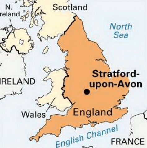 Bio: Shakespeare was born in Stratford-upon-Avon, England. Warwickshire England, Tree Map, Places In England, Shakespeare Festival, Liverpool City, English Channel, Stratford Upon Avon, North Sea, Wales England