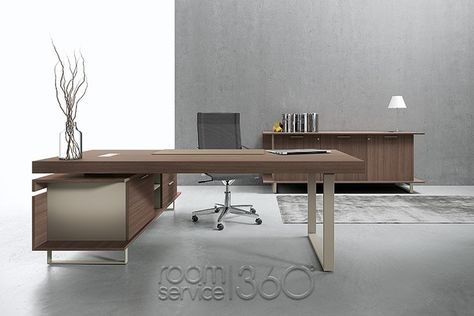 Essence 6 Desk with 2-Drawer Credenza by Uffix | room service 360° Italian Office Furniture, Executive Office Design, Contemporary Office Desk, Executive Office Furniture, Office Desk Designs, Office Table Design, Executive Office Desk, Modern Office Desk, Office Furniture Design