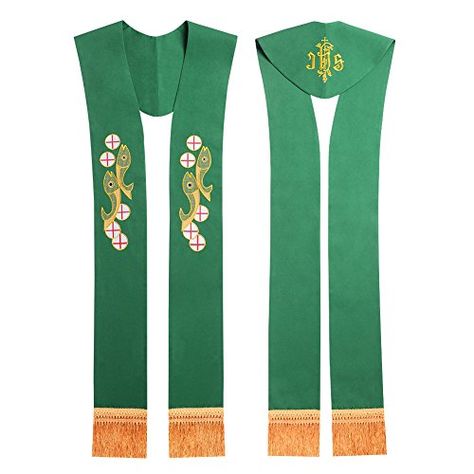 Blessume Church Green Stole Priest Embroidered Stole *** Find out more about the great product at the image link. Academic Regalia, Sherlock Scarf, Priest Stole, Cashmere Winter Scarf, Mens Cashmere Scarf, Ruffle Apron, Scarf Bib, Fashion Scarves, Fall Scarves