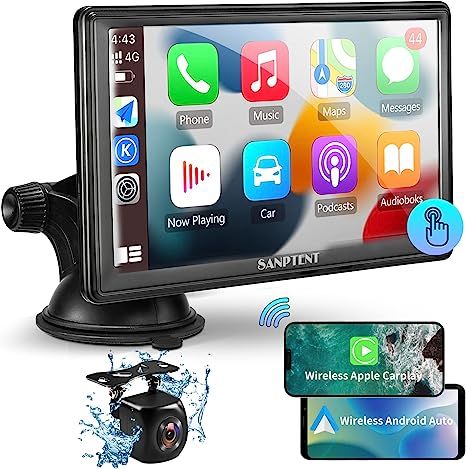 SANPTENT Wireless Apple CarPlay Dash Mount Send Text Message, Stereo System, Car Bluetooth, Fm Transmitters, Smart Car, Apple Carplay, Apple Ios, Backup Camera, Android Auto