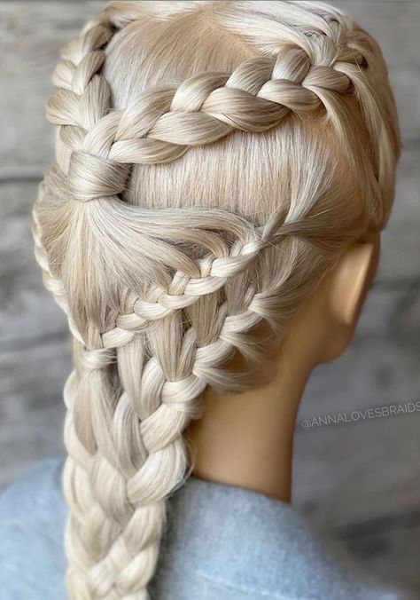 A women's lifestyle destination dedicated to style, entertainment, love, and living beautifully. Polish Braids Hair, Visenya Targaryen Braids, Complicated Braided Hairstyles, Platinum Blonde Hair Braids, Ugly Braids, Medieval Hair, Long Hair Braided Hairstyles, Targaryen Hair, Intricate Braids