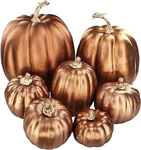 Winlyn 7 Pcs Assorted Sizes Artificial Metallic Bronze Pumpkins Rustic Decorative Fall Pumpkins Foam Pumpkins for Gifts Thanksgiving Halloween Harvest Fall Wedding Table Centerpiece Mantel Shelf Decor Decorative Pumpkins, Fall Wedding Tables, Festive Centerpieces, Metal Pumpkins, Gold Pumpkins, Artificial Pumpkins, Foam Pumpkins, Faux Pumpkins, Thanksgiving Centerpieces