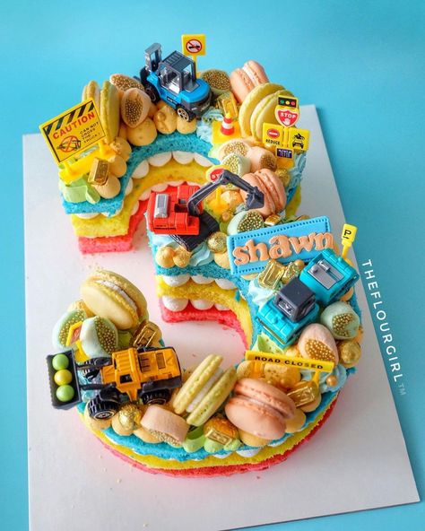 Construction Number Cake, Number 3 Cake For Boys, Number Cakes For Boys, Number Cake For Boys, Number 3 Birthday Cake, Number 3 Cake, 2nd Birthday Cake Boy, Number 3 Cakes, Number 2 Cakes