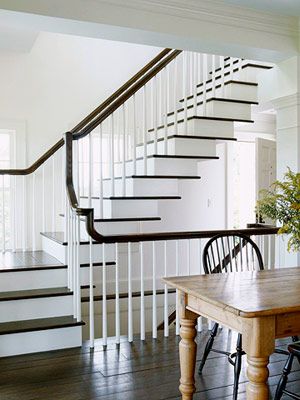 We need some help rethinking our staircases.  The bottom half is open and the second top half is enclosed. Stacked Stairs, Stacked Staircase, Stair Railing Ideas, Foyer Stairs, Open Stairs, House Pics, Entry Stairs, Stable Design, Stair Railings