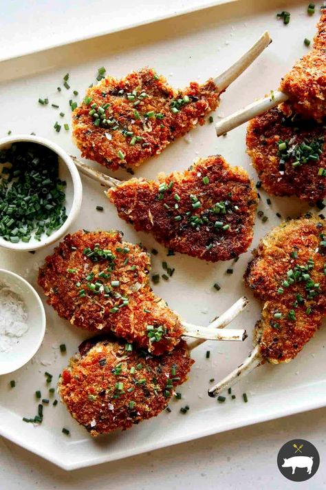 A crazy-delicious and very simple Parmesan and Panko-Crusted Lamb Chops Recipe, made in under 30 minutes! Our recipe is perfect to serve as an appetizer, but hearty enough to stand alone as the main course for dinner! Just pair the chops with a side of Roasted Cauliflower and some Buttery Spatzle and you have an incredible meal that will satisfy anyone! Crusted Lamb Chops, Lamb Chops Recipe, Spoon Fork Bacon, Lamb Chop Recipes, Lamb Ribs, Chops Recipe, Lamb Chops, Lamb Recipes, Perfect Appetizers