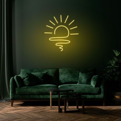 #NeonSigns #BrightIdeas #NeonSignNames #NeonInspiration #NeonRoom #RoomDecor Neon Sign Business Logo, Home Neon Light, Sunset Neon Sign, Neon Sign Living Room Wall Art, Sun Neon Sign, Light Up Signs Aesthetic, Neon Signs Living Room, Neon Light Ideas, Neon Sign Living Room