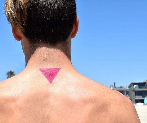 Pink Triangle Tattoo, Gay Tattoo, Cross Tattoo Designs, Pink Triangle, Stick N Poke Tattoo, Poke Tattoo, Jewelry Tattoo, Stick And Poke, Nail Tattoo