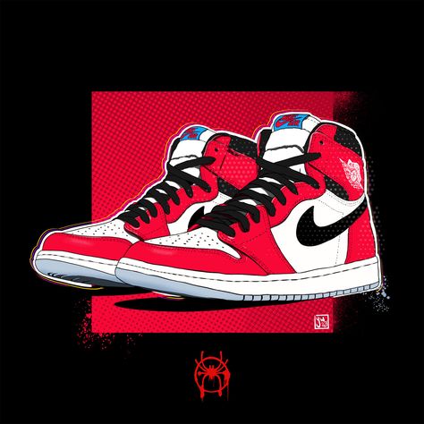 First Spiderman, Into The Spiderverse, Spider Man Into The Spider Verse, Into The Spider Verse, Jordan Ones, Jordan 1s, Spiderman Art, Shoe Art, Art Aesthetic