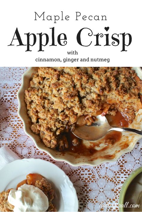 This delicious maple syrup sweetened apple crisp will delight you senses and grace your table. Click to visit the ButterForAll blog and get the recipe. Cookie Crumble Topping, Apple Crisp With Oats, Apple Crisp No Oats, Apple Crisp With Oatmeal, Cookie Crumble, Spiced Butter, Nourishing Traditions, Homemade Recipes Dessert, Homemade Dessert