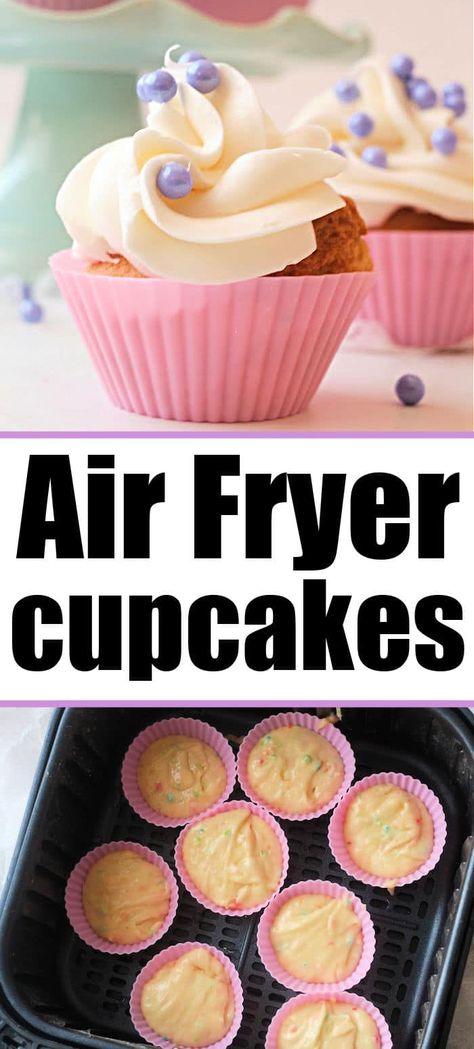 Air fryer cupcakes is a great way to bake dessert in a small batch. NO need to heat up your house and oven, baking in an air fryer rocks. Air Fryer Cupcakes, Air Fryer Cake Recipes, Making Cupcakes, Air Fryer Recipes Dessert, Cupcake Holders, Cake Mix Ingredients, Cupcake Mix, Air Fryer Chicken Wings, Air Fryer Oven Recipes