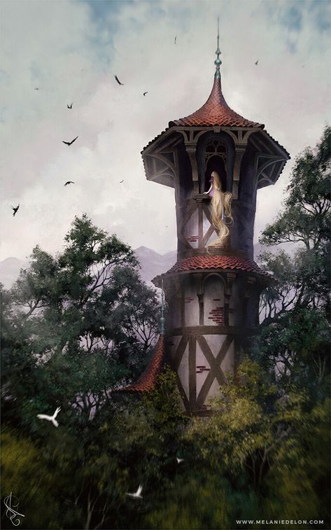 ArtStation - Rapunzel, Melanie Delon Princess Tower, Rapunzel Tower, 동화 삽화, Finally Happy, Digital Painting Portrait, Outdoors Tattoo, Earth Design, Fairytale Illustration, Fairytale Art