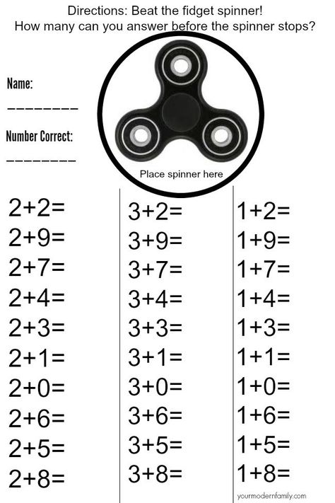 Our kids LOVE fidget spinners, so for our Kindergartener, I decided to make him a math worksheet. All that you do is spin your fidget spinner and see how many math problems you can do before the spinner stops. Write your number down and try again! PS- You can order a your fidget spinner here.... Fidget Spinners, Math Addition, Math Methods, Mental Math, Homeschool Math, Guided Math, First Grade Math, 1st Grade Math, 3rd Grade Math