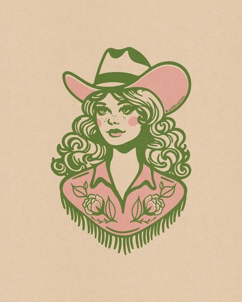 Courtney Collier | Pretty & Punchy another cowgirl lady doodle ✨ Let me know which colorway is your favorite! #cowgirlart #cowgirltattoo | Instagram Cowgirl Icon Pfp, Cowgirl Drawing Aesthetic, Cowgirl Doodles, Cowgirl Branding, Business Wallpapers, Brain Wallpaper, Anna Tattoo, Cowgirl Painting, Cowgirl Illustration