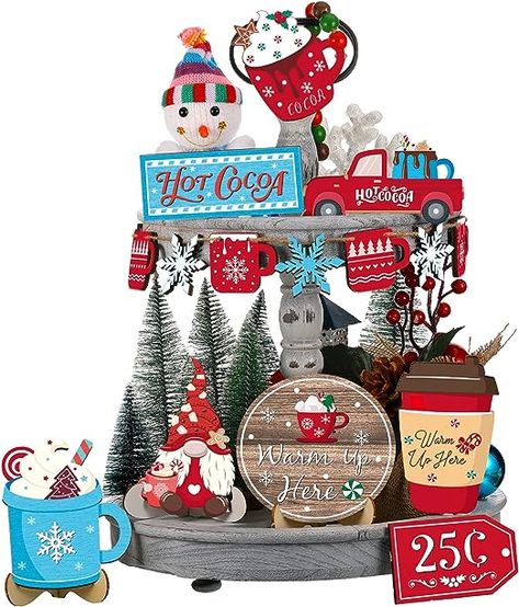 Holiday Hot Cocoa Bar, Winter Kitchen, Christmas Tiered Tray Decor, Christmas Tiered Tray, Cocoa Christmas, Christmas Tabletop Decor, Hot Cocoa Bar, Table Shelf, Winter Drinks