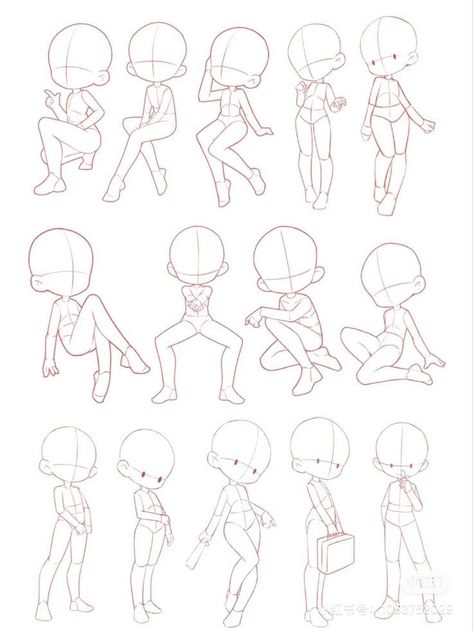 Easy Chibi Drawings, Drawing Art Aesthetic, Base Chibi, Figures Drawing, Chibi Poses, Chibi Base, Face Parts, Drawing Bases, Chibi Body