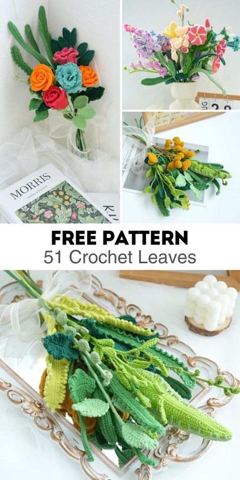 Bring a lush forest to life with our 51 Leaf Crochet Pattern. This free PDF tutorial offers simple to complex designs for a rich botanical tapestry. Amigurumi Leaf Free Pattern, Crochet Bday Gift, Leaf Crochet Pattern Free, Crochet Plant Patterns, Crochet Flower Vase, Crochet Plant Pattern, Crochet Leaf Free Pattern, Leaf Crochet Pattern, Plant Crochet Pattern