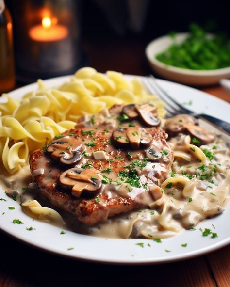 Pork Marsala With Mushrooms, Pork Chop Stroganoff, Pork Marsala, Easy Pork Tenderloin, Pork Gravy, Slow Cooker Pork Chops, Buttered Noodles, Boneless Pork Chops, Easy Pork