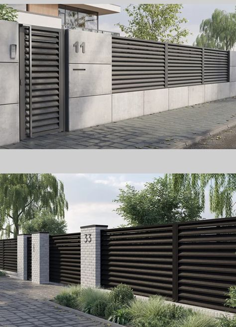 Outdoor Gate Design, Gard Modern, Modern Fences, Home Gate Design, Gate Wall Design, House Main Gates Design, Modern Fence Design, House Fence Design, Contemporary House Exterior