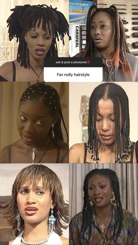 Nolly Babe Braids, 2000s Nollywood Aesthetic, Nollywood Nigeria Fashion 90s, 90 Black Hairstyles, 2000s Braids Hairstyles, 2000s Braid Hairstyles Black Women, 1 Braid Hairstyles, 90s Hair Black Women, Nollywood Babe