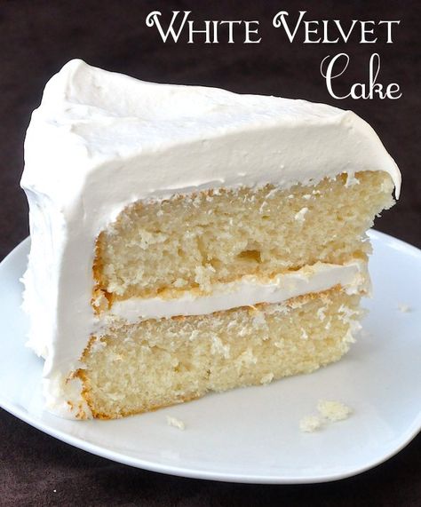 White Velvet Cake - developed from an outstanding Red Velvet Cake recipe, this white cake is a perfectly moist and tender crumbed cake that would make an ideal birthday cake. White Velvet Cake, White Velvet Cakes, Velvet Cake Recipes, Red Velvet Cake Recipe, Rock Recipes, White Cake Recipe, Slice Of Cake, Cupcake Cake, White Velvet