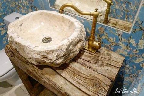 Cement Sink, Rustic Bathroom Shower, Travertine Bathroom, Sink For Bathroom, Stone Vessel Sinks, Handmade Farmhouse, Mexican Home Decor, Rustic Stone, Stone Sink