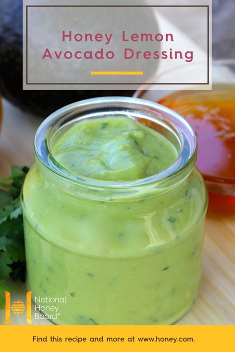 #Honey has a multitude of #culinary benefits. As an emulsifier, honey works as a binder and thickener for sauces, marinades, dips, and is an ideal ingredient for #homemade salad dressing, like this tangy and flavorful Honey Lemon Avocado Dressing! Avocado Dressing Recipe, Recipe Using Honey, Diy Dressing, Honey Dressing, Avocado Health Benefits, Beachbody Recipes, Best Workout Plan, Favorite Salad, Avocado Dressing