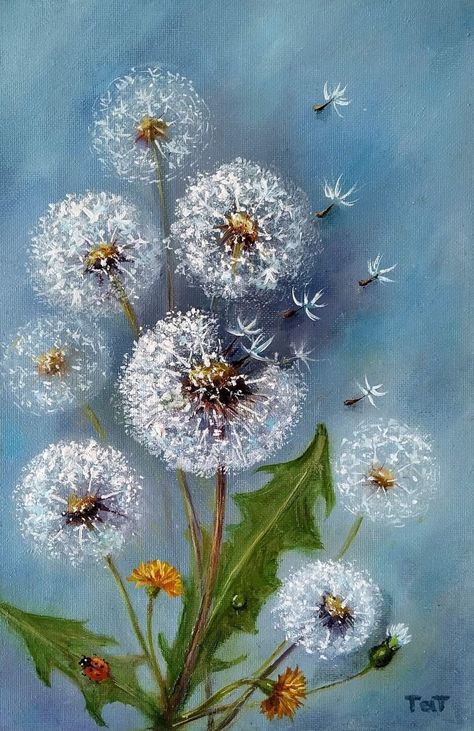 Dandelion Oil Painting, Dandelion Art Drawing, Acrylics Paintings Ideas, How To Draw A Dandelion, Dandelion Watercolor Painting, Dandelion Art Painting, Dandelion Painting Acrylic, Painting Of Dandelion, Dandelion Paintings